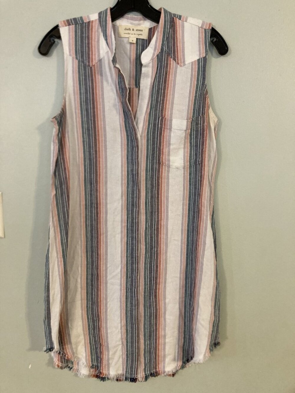 Cloth & Stone Striped Sleeveless Button-Back Shirt Dress Size S Rayon & Linen